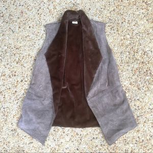 Ecru Genuine Suede Faux Fur Brown Vest Size S